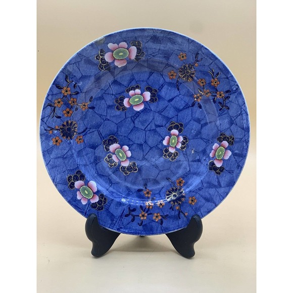 Spode Other - Antique Pottery Pearlware Blue Transfer Spode Marble Dessert Plate 1830